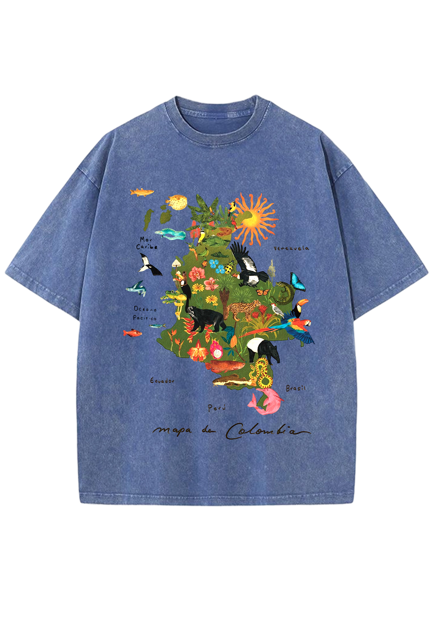 Mapa De Colombia Rainforest Wildlife Map Washed Tee