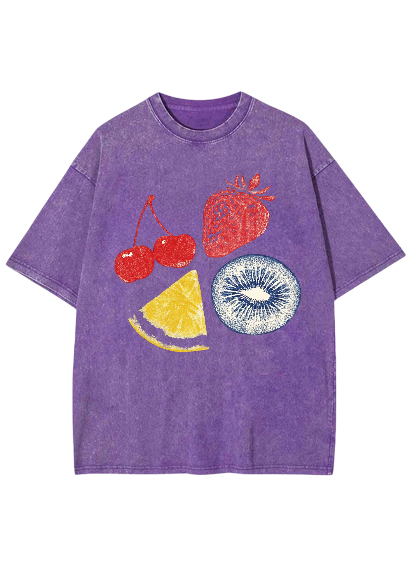 Stamp Mixed Fruit Print Washed Tee