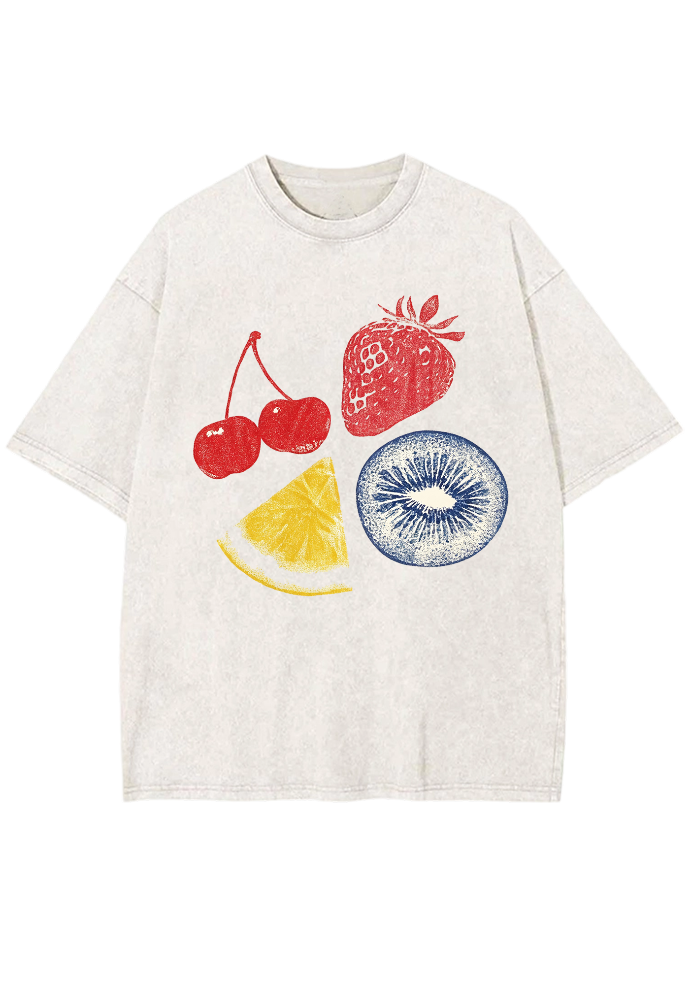 Stamp Mixed Fruit Print Washed Tee