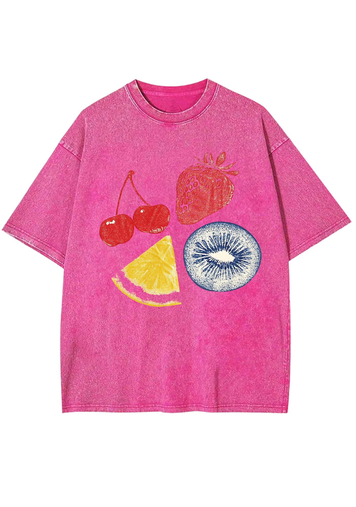 Stamp Mixed Fruit Print Washed Tee