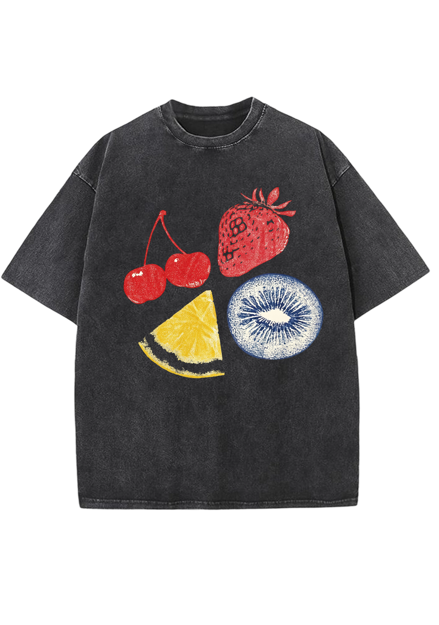 Stamp Mixed Fruit Print Washed Tee