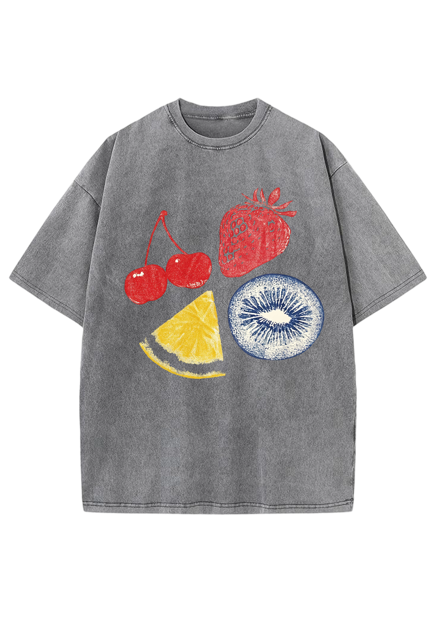 Stamp Mixed Fruit Print Washed Tee