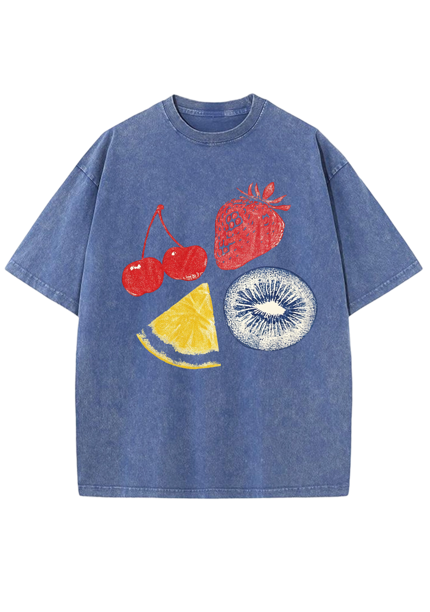Stamp Mixed Fruit Print Washed Tee