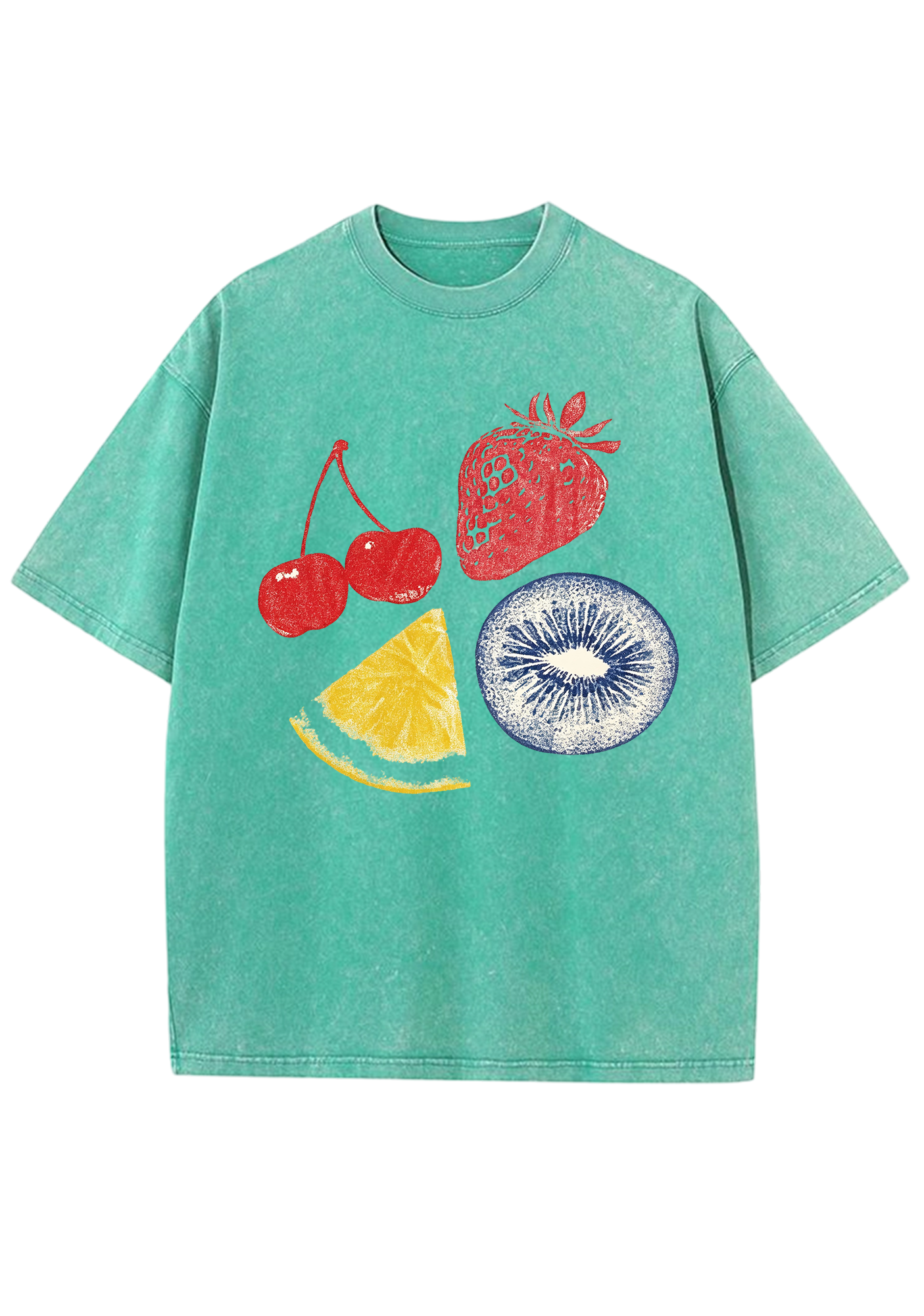 Stamp Mixed Fruit Print Washed Tee