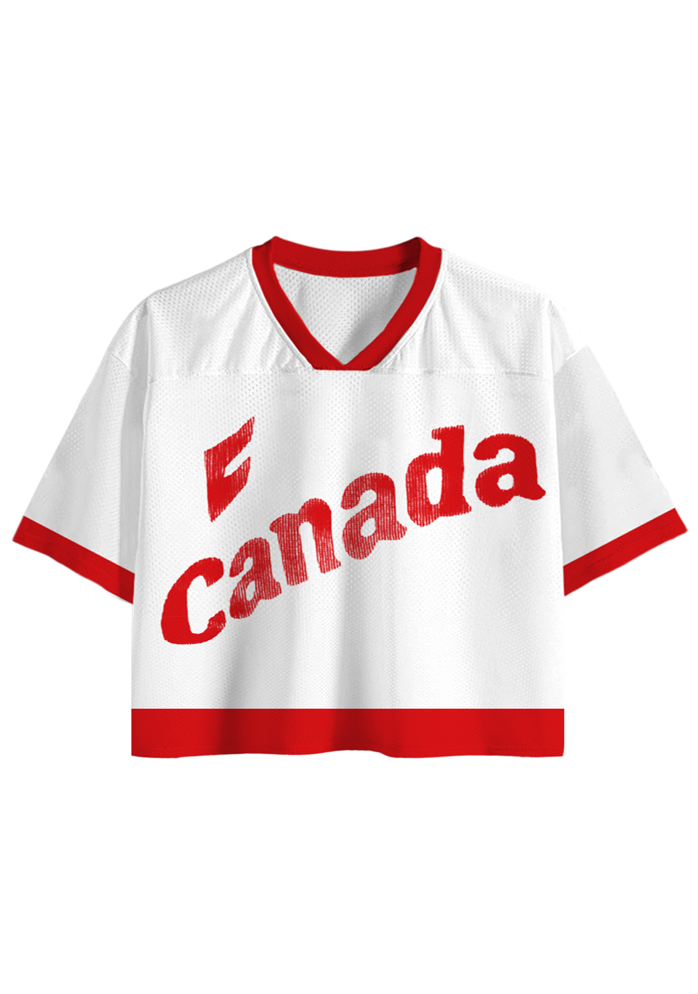 Distressed Canada Flag Colors Cropped Mesh Jersey Shirt