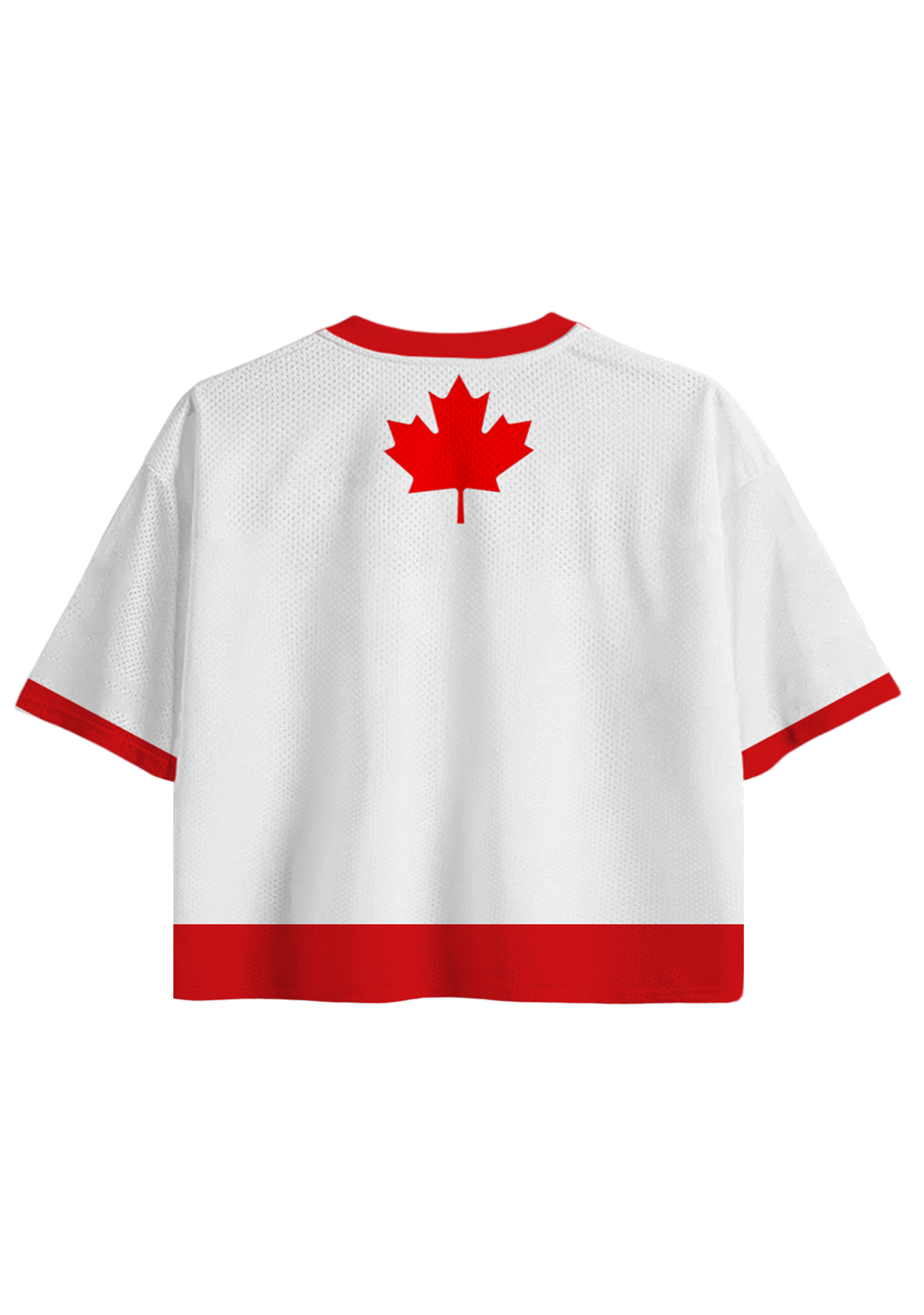 Distressed Canada Flag Colors Cropped Mesh Jersey Shirt