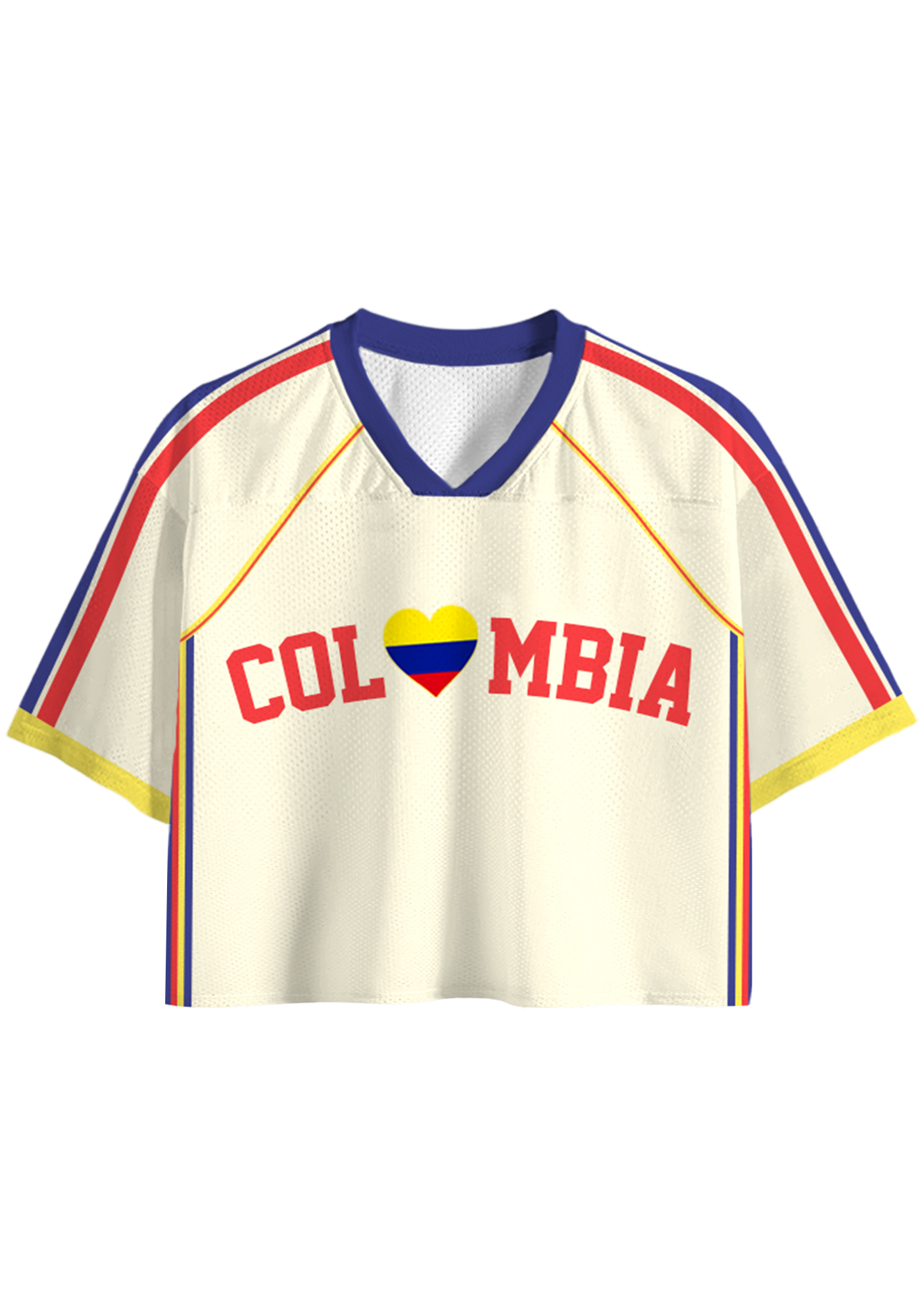 I Love Colombia Flag Heart Cropped Mesh Jersey Shirt