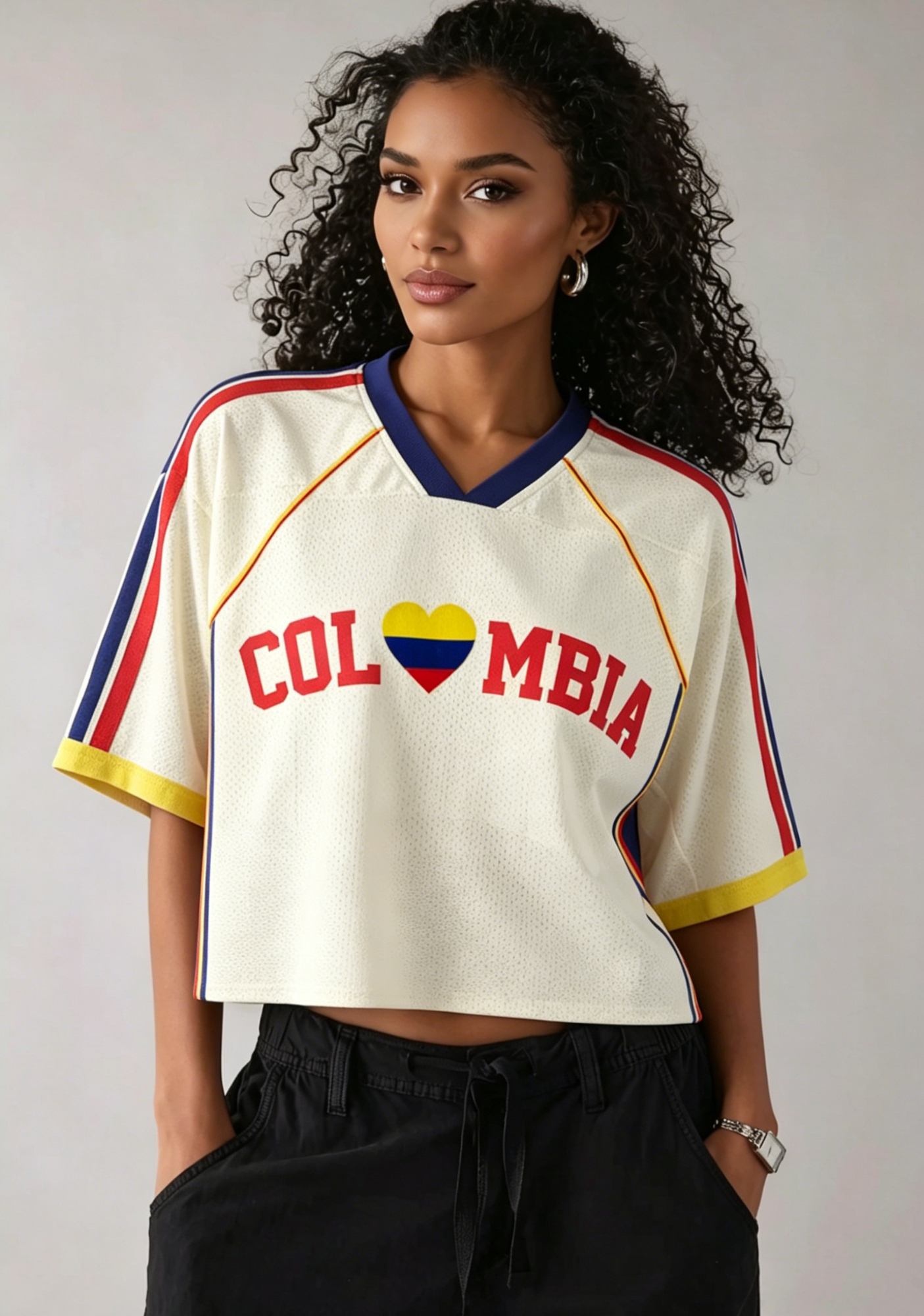 I Love Colombia Flag Heart Cropped Mesh Jersey Shirt