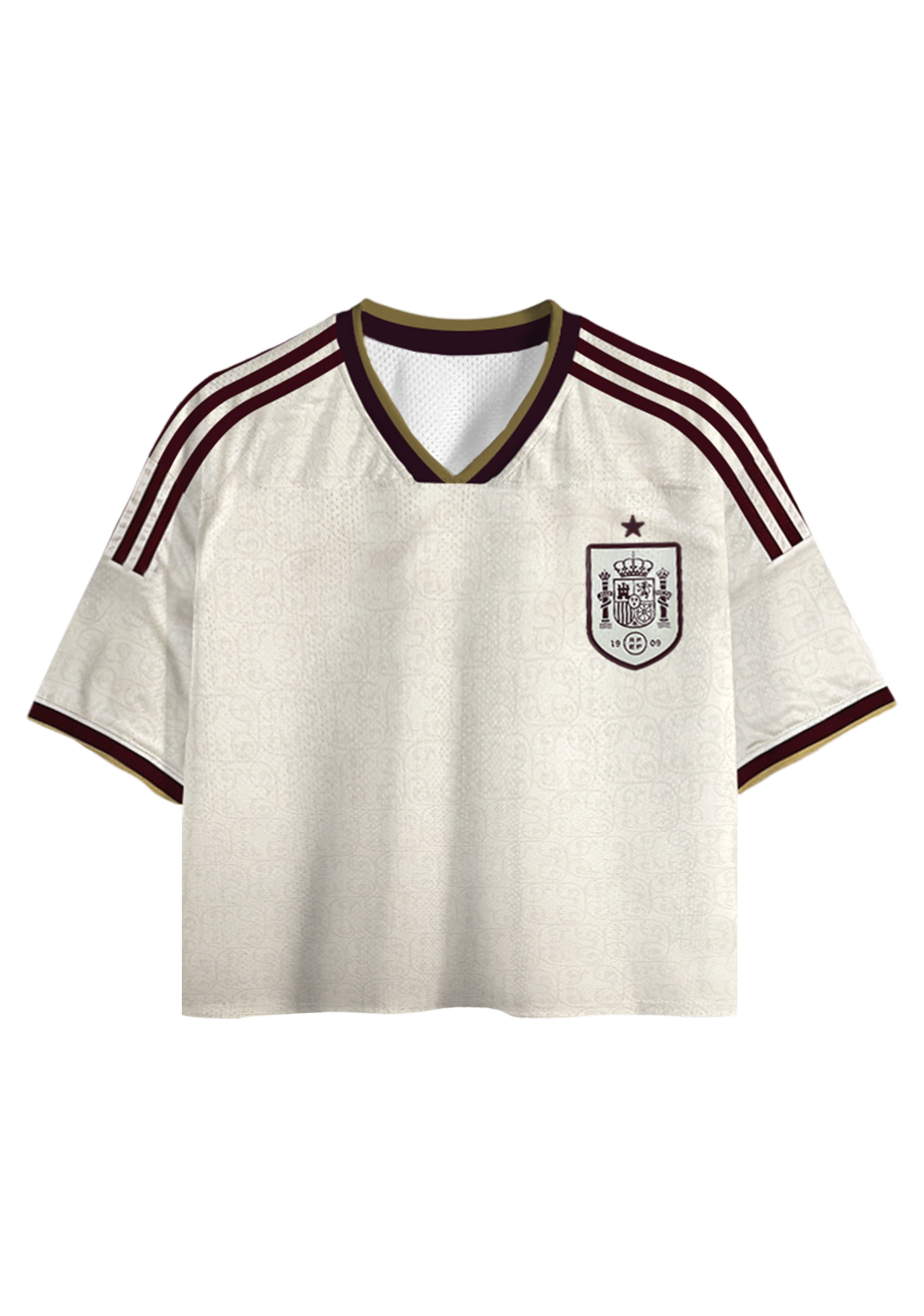  Minimal Print Spain National TeamCropped Mesh Jersey Shirt