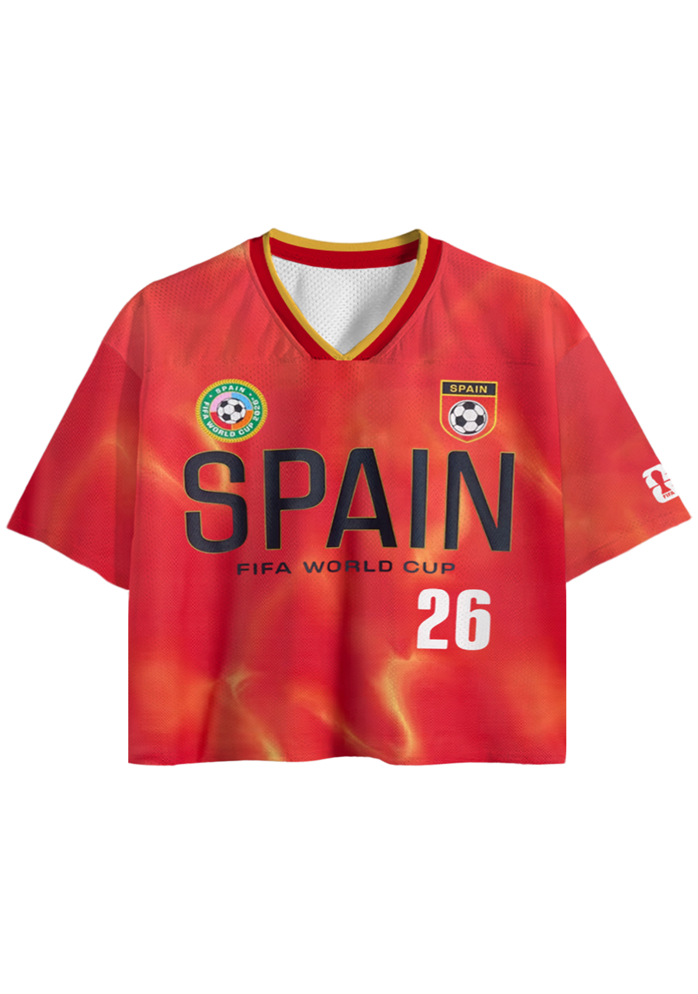 Spain Flame Tie Dye 2026 World Cup Cropped Mesh Jersey Shirt