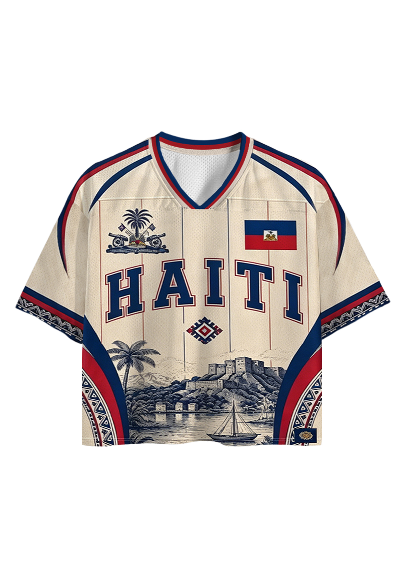 Haitian National Emblem Palm Tree Cropped Mesh Jersey Shirt