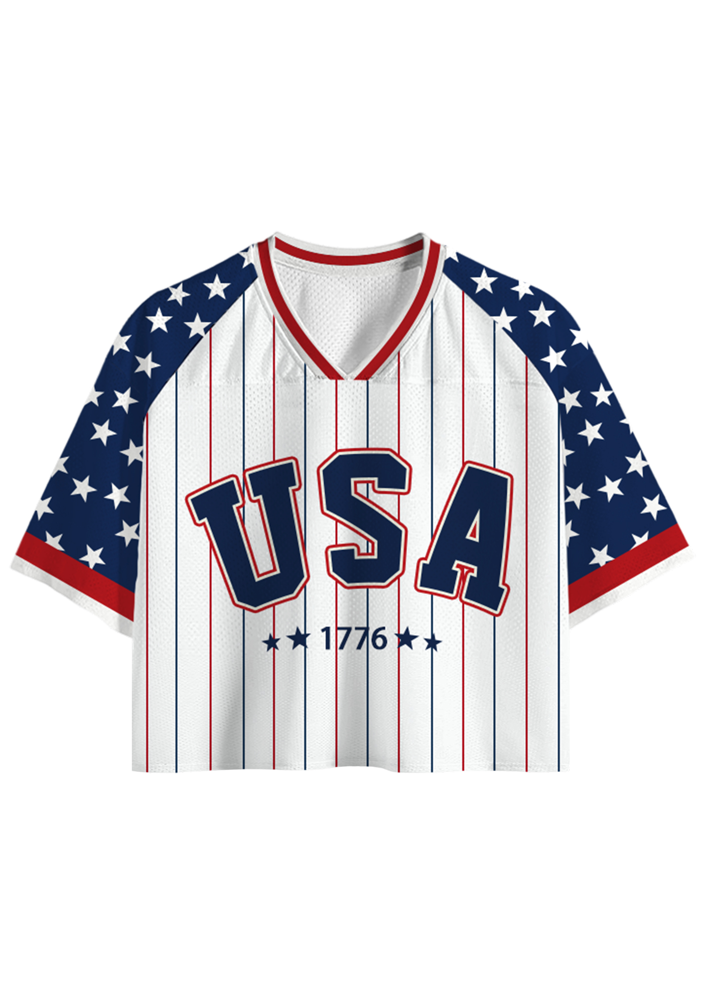 USA 1776 Star Striped Cropped Mesh Jersey Shirt