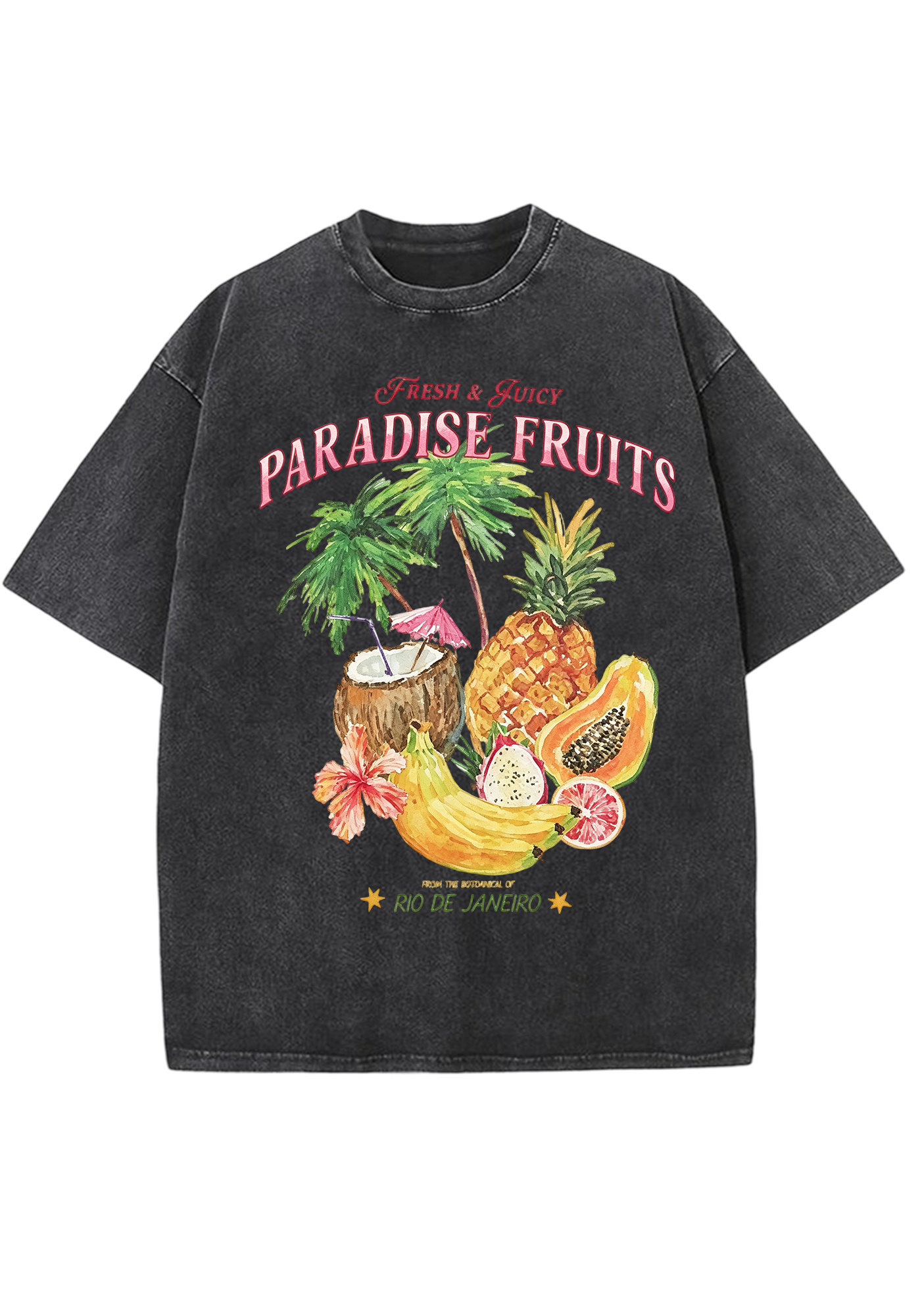 Paradise Fruits Rio De Janeiro Watercolor Tropical Washed Tee