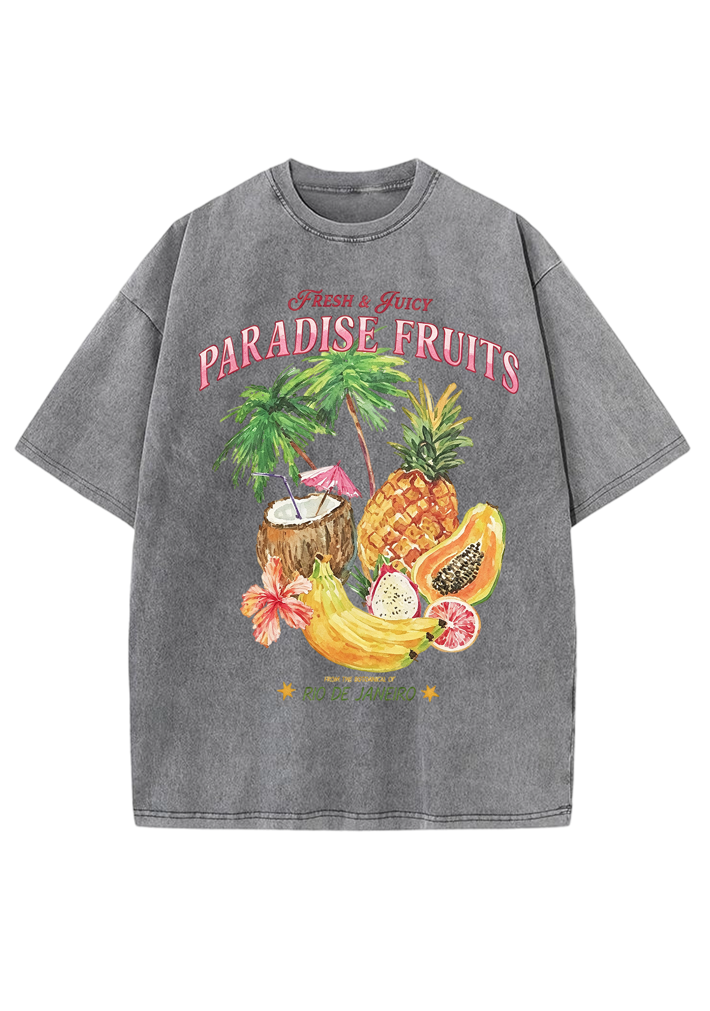 Paradise Fruits Rio De Janeiro Watercolor Tropical Washed Tee