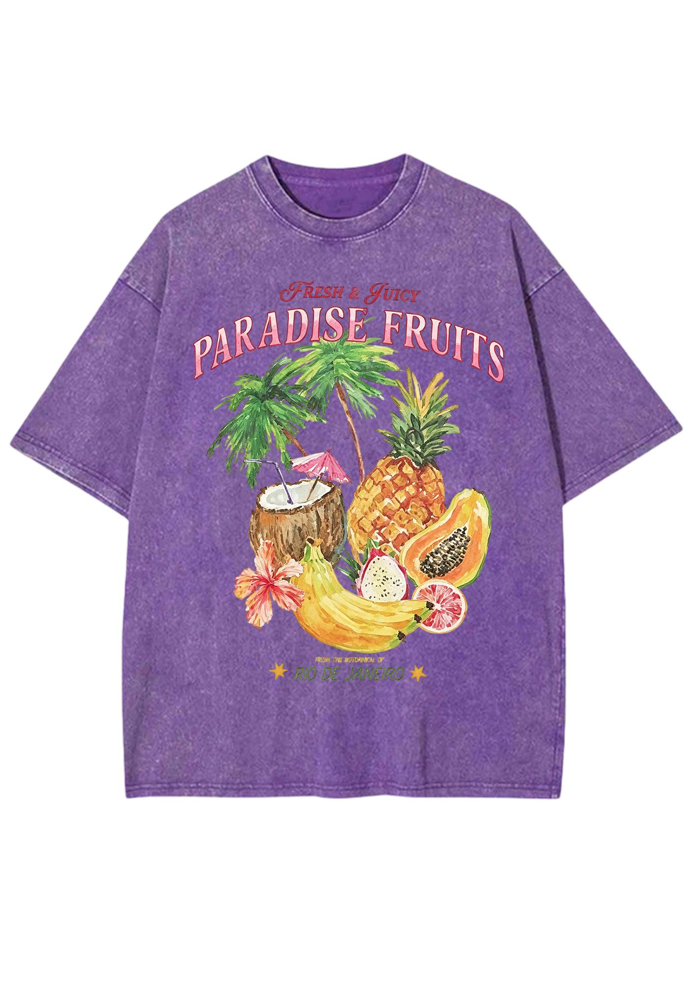 Paradise Fruits Rio De Janeiro Watercolor Tropical Washed Tee