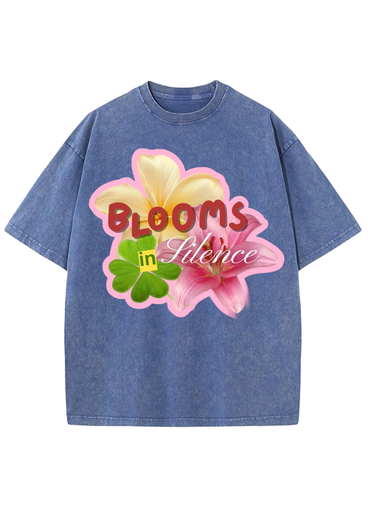 Blooms In Silence Lily Plumeria Clover Floral Washed Tee