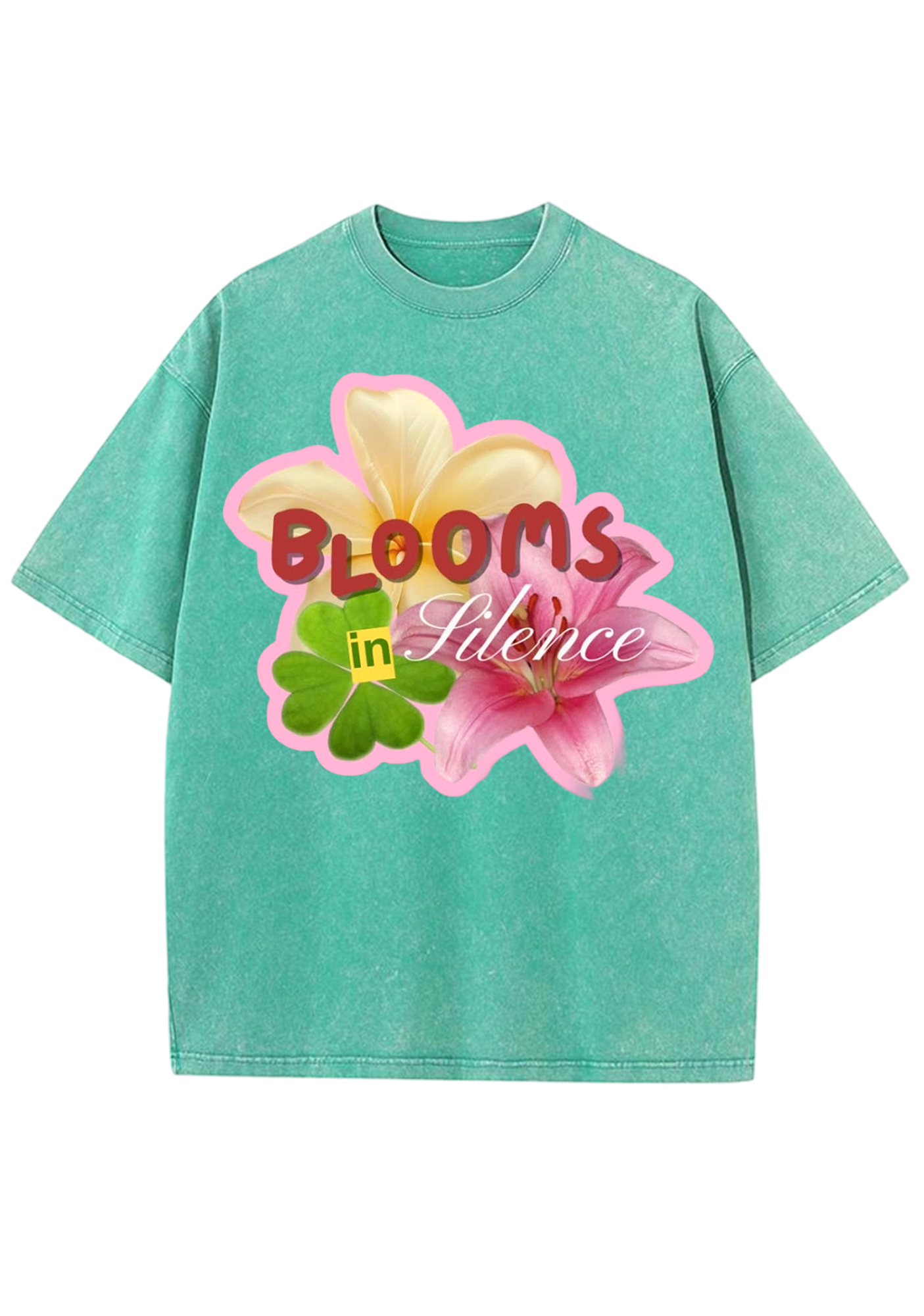 Blooms In Silence Lily Plumeria Clover Floral Washed Tee