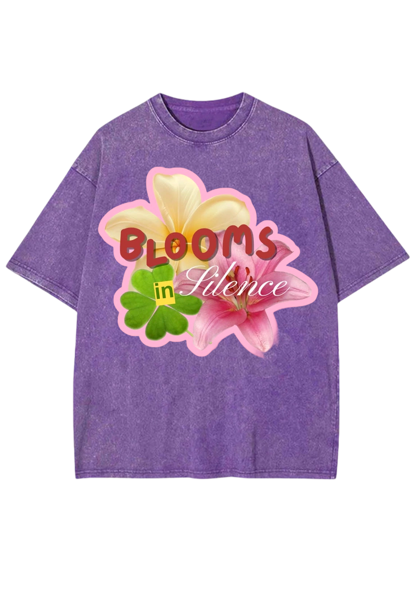 Blooms In Silence Lily Plumeria Clover Floral Washed Tee
