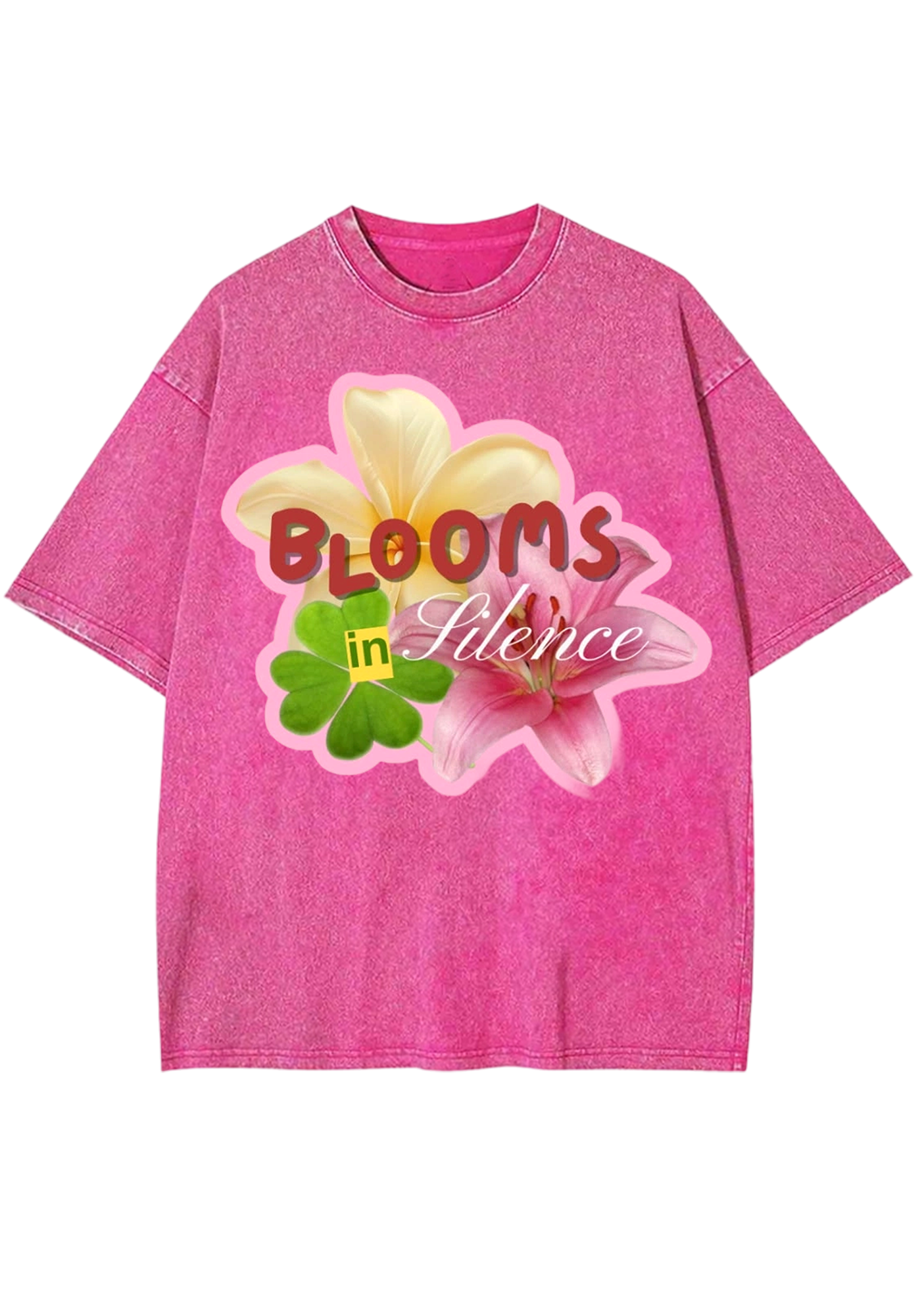 Blooms In Silence Lily Plumeria Clover Floral Washed Tee