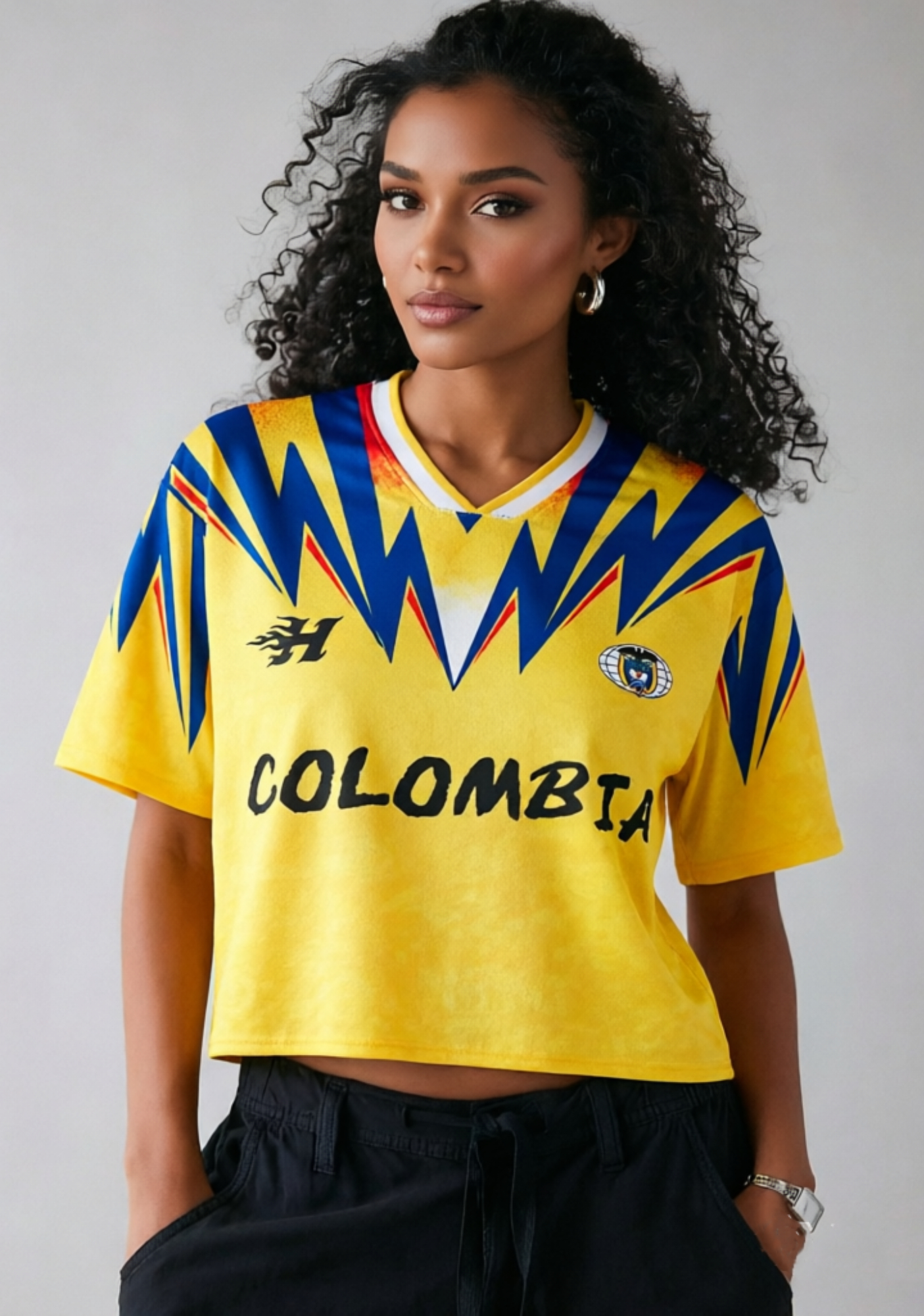 Yellow Heatwave: Colombia Throwback Cropped Mesh Jersey Shirt
