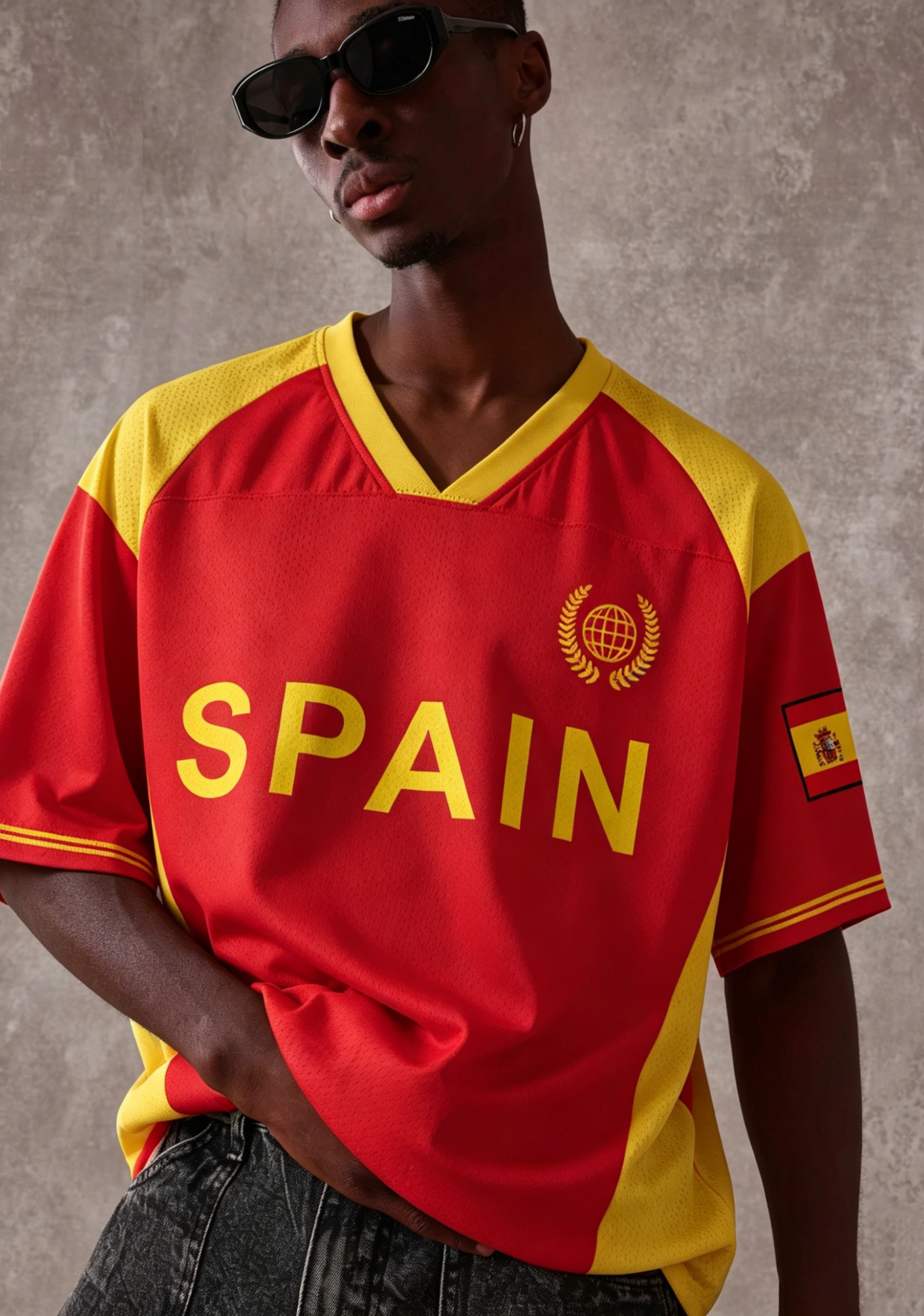 Spain Flag Inspired Streetwear Mesh Jersey Shirts