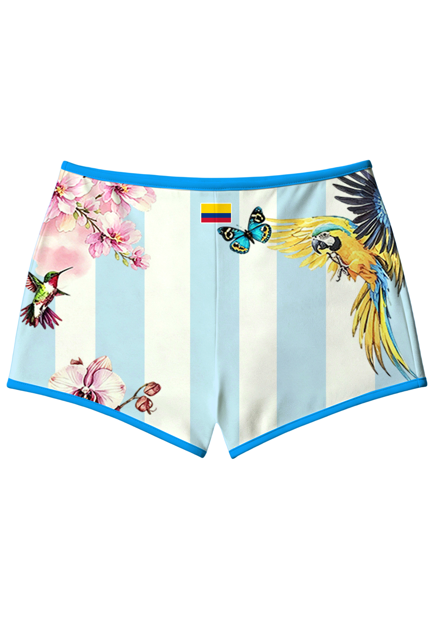 Colombia Tropical Jungle Wildlife Floral Striped Booty Shorts