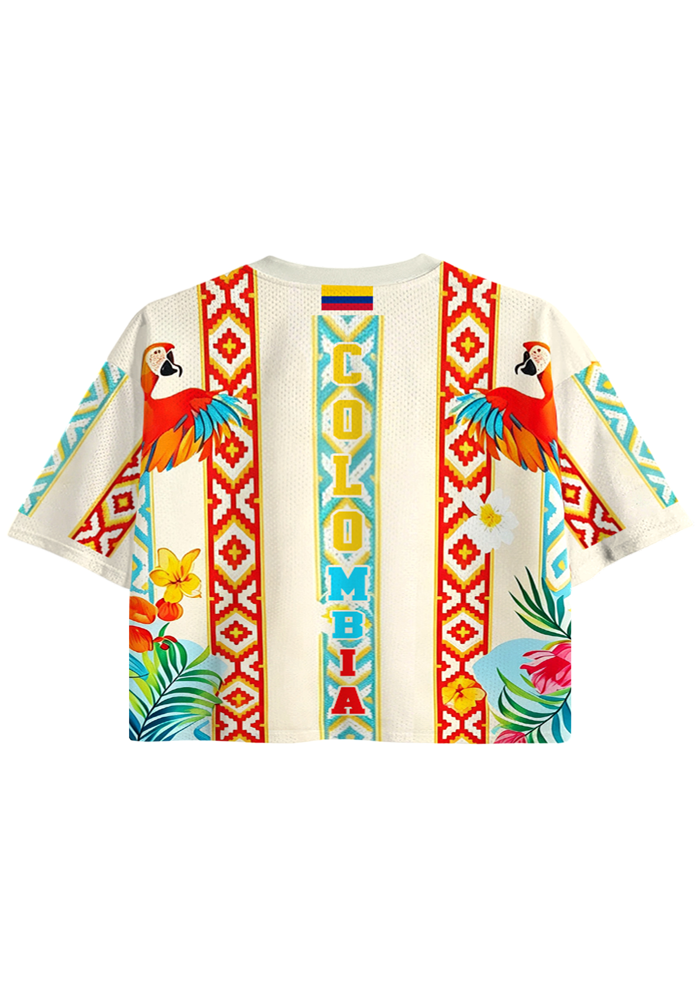 Tropical Floral Tribal Colombia Cropped Jersey Shirt