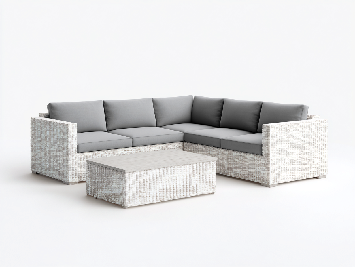 Sofá de exterior esquinero ratán 230x230x85 cm - gris y blanco - diseño moderno para jardín-Dengoyard