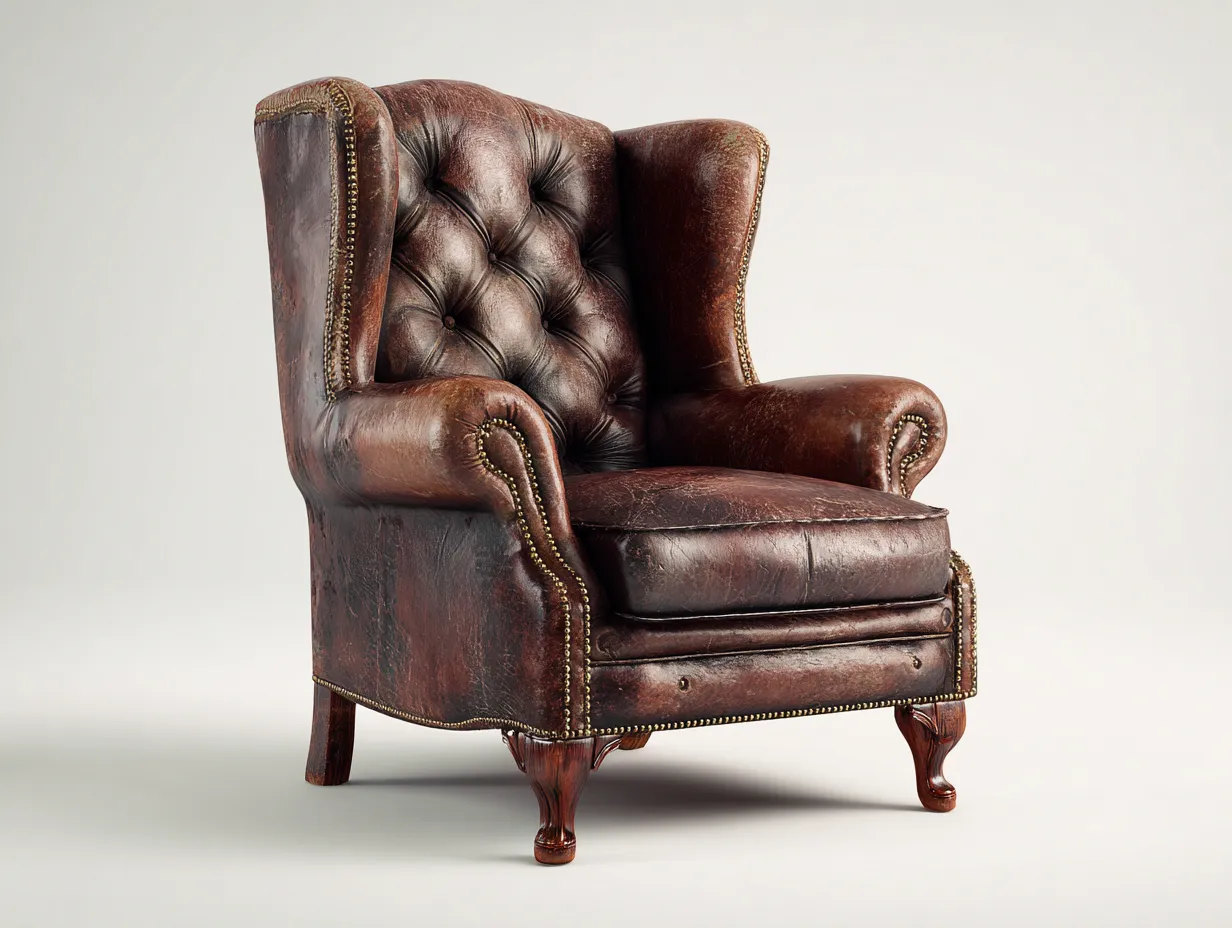 Sillón orejero capitoné vintage 85x90x110 cm - marrón - diseño clásico tapizado para salón-Dengoyard