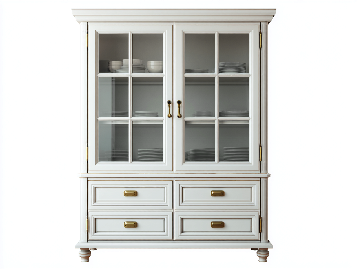 Vitrinas madera y vidrio 110x45x180 cm blanco almacenaje clásico con puertas y cajones-Dengoyard