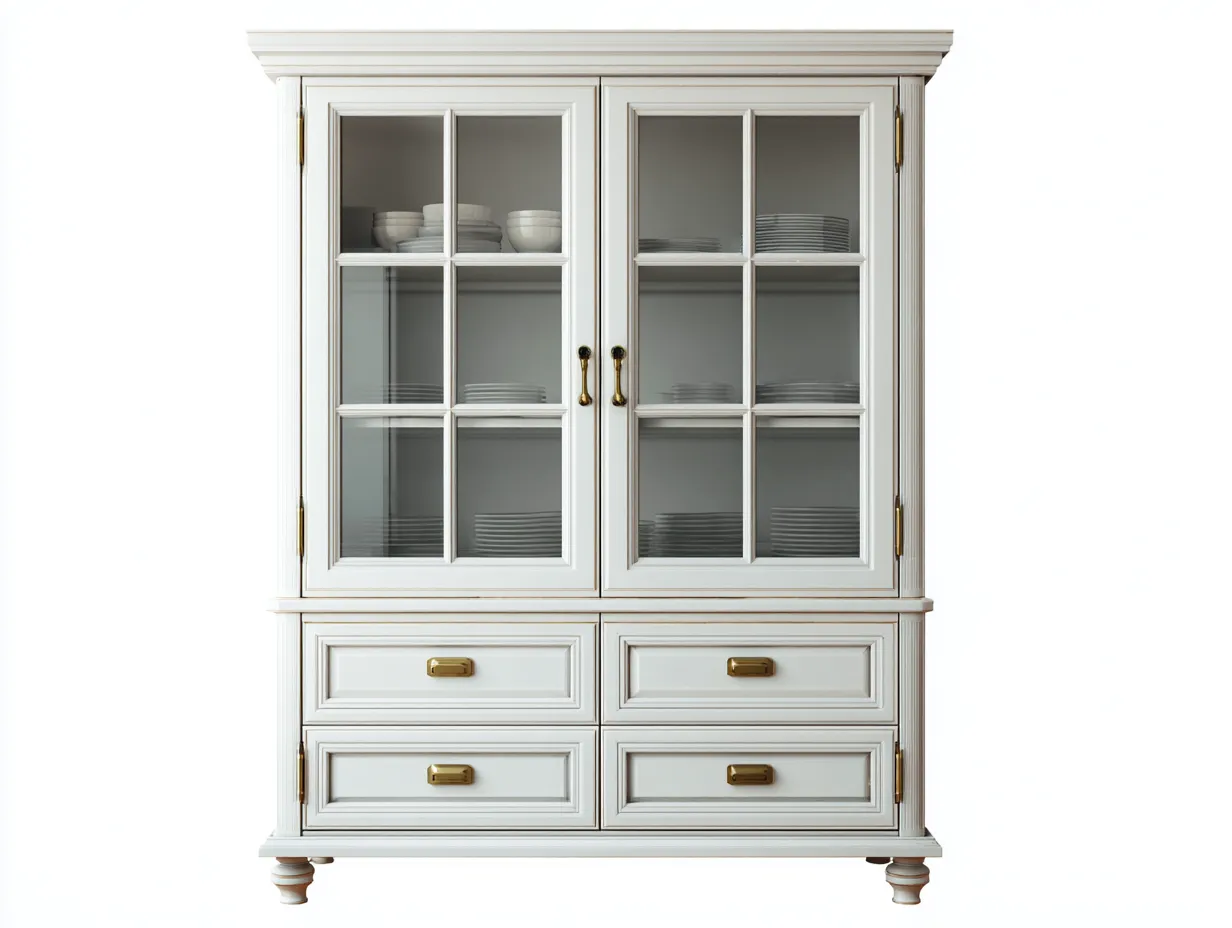 Vitrinas madera y vidrio 110x45x180 cm blanco almacenaje clásico con puertas y cajones-Dengoyard