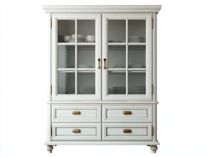 Vitrinas madera y vidrio 110x45x180 cm blanco almacenaje clásico con puertas y cajones-Dengoyard