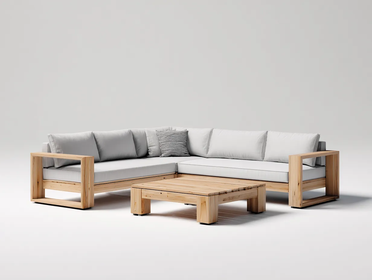 Sofás de jardín madera maciza 220x220x75 cm 80x80x35 cm natural gris conjunto esquina moderno exterior-Dengoyard