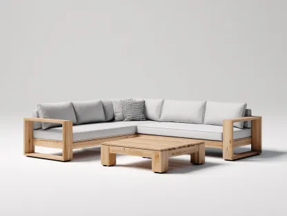 Sofás de jardín madera maciza 220x220x75 cm 80x80x35 cm natural gris conjunto esquina moderno exterior-Dengoyard