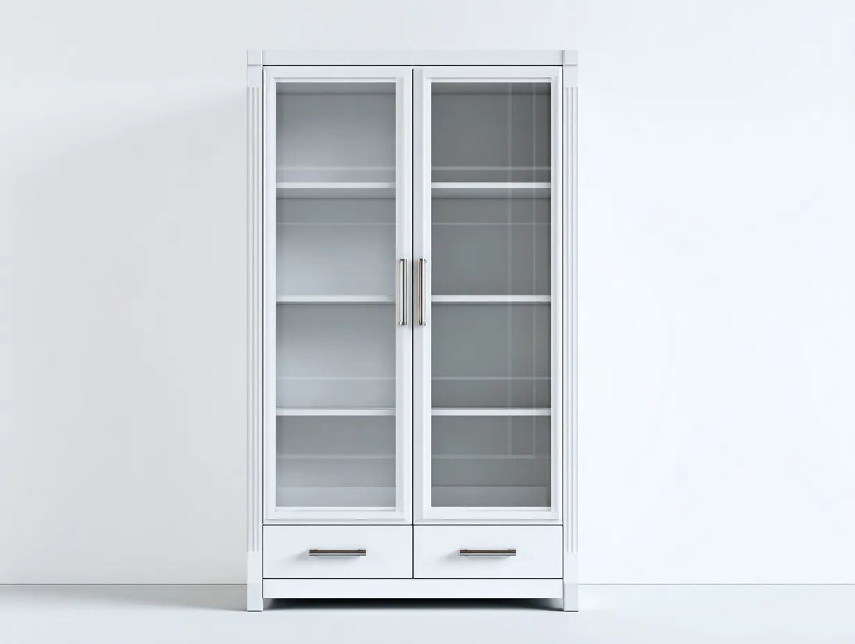 Vitrinas madera-90x40x185 cm-blanco-2 puertas-2 cajones-diseño moderno almacenamiento-Dengoyard