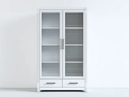 Vitrinas madera-90x40x185 cm-blanco-2 puertas-2 cajones-diseño moderno almacenamiento-Dengoyard