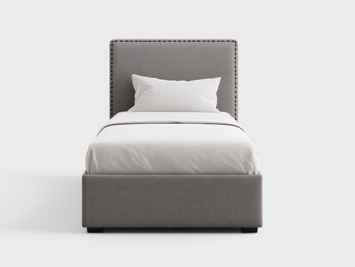 Cama individual tapizada tela 200x100x100 cm - gris - para dormitorio - diseño moderno-Dengoyard