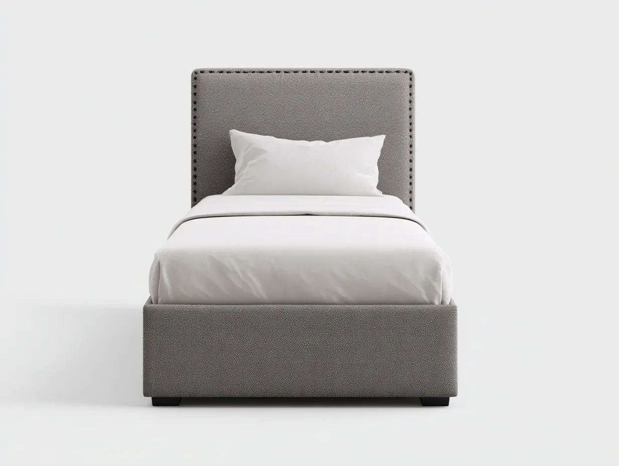 Cama individual tapizada tela 200x100x100 cm - gris - para dormitorio - diseño moderno-Dengoyard