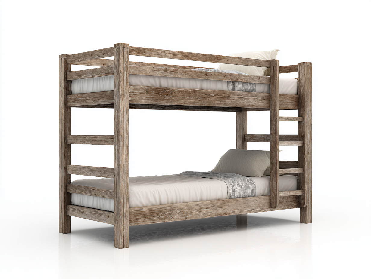 Litera de madera maciza 198x100x160 cm marrón - diseño rústico dormitorio juvenil-Dengoyard