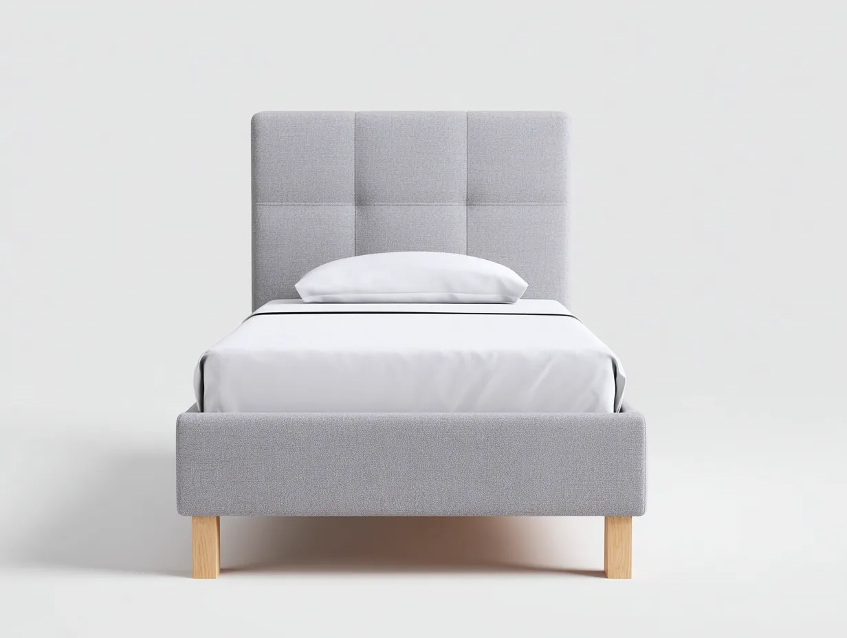 Camas individuales tela 200x90x105 cm gris claro con patas de madera para dormitorio diseño moderno-Dengoyard