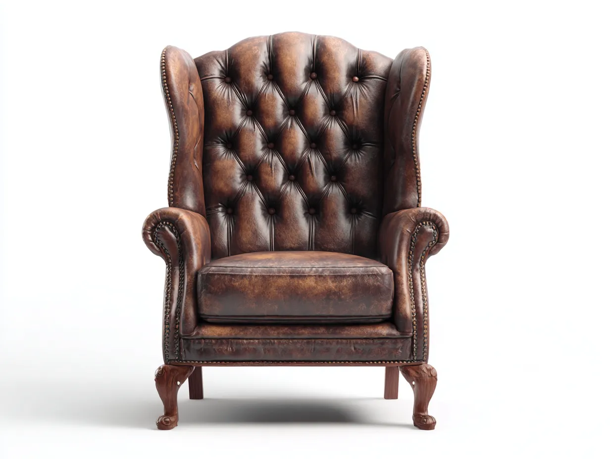 Sillón orejero capitoné 80x88x110 cm - marrón - diseño clásico vintage-Dengoyard