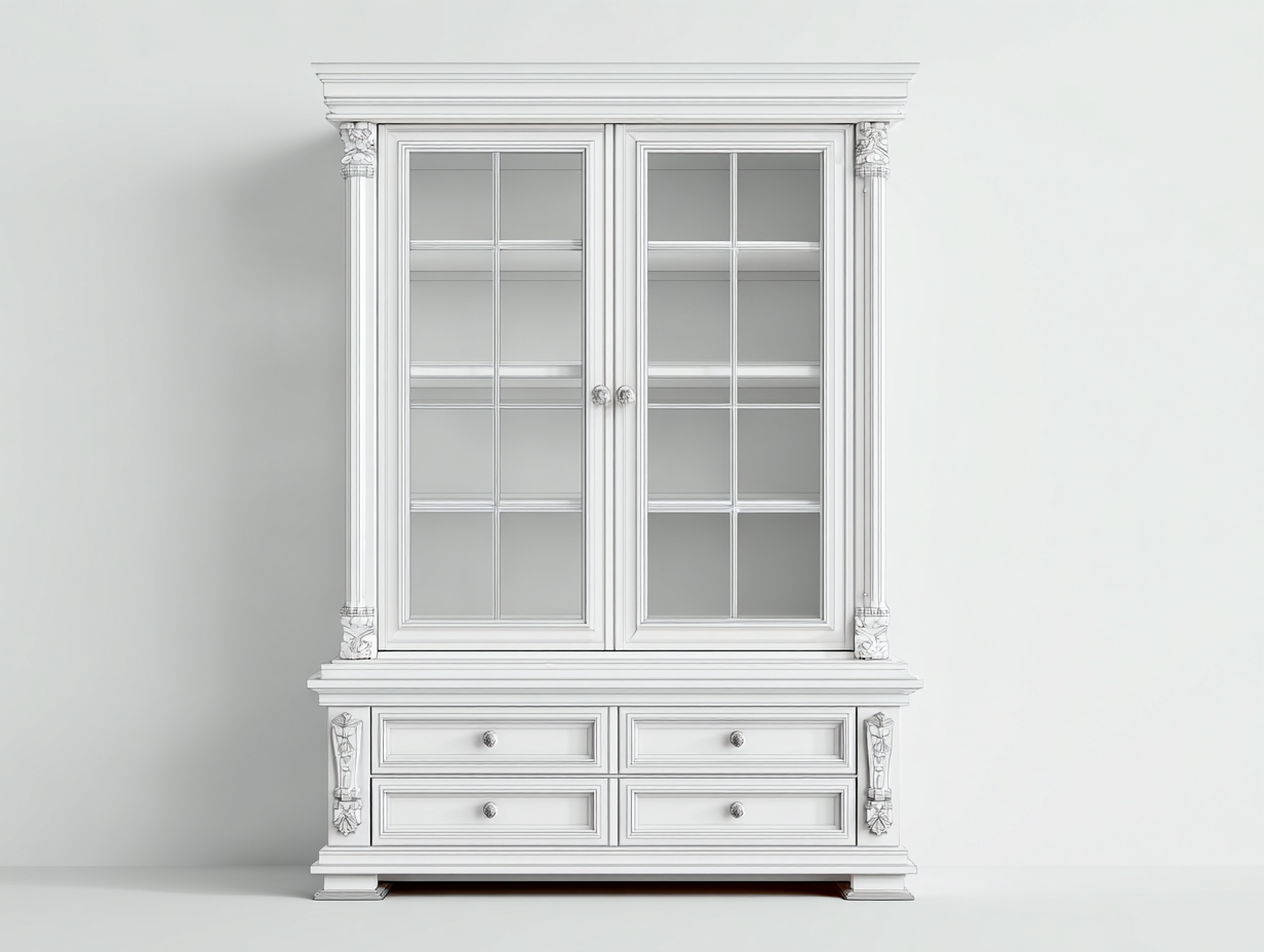 Vitrinas de madera y vidrio 120x45x200 cm - blanco - diseño clásico decorativo con almacenamiento-Dengoyard