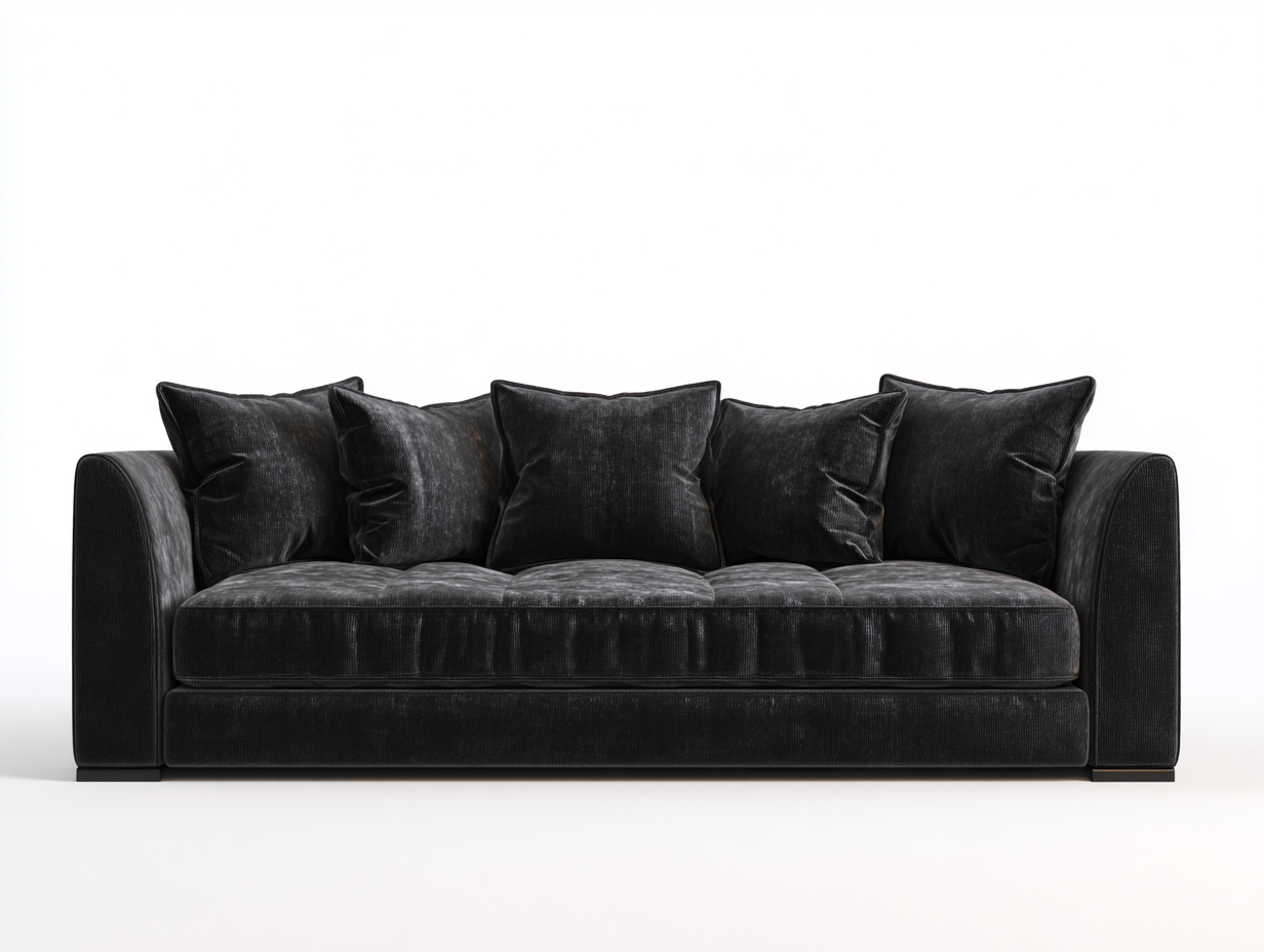 Sofás 3 plazas tela 210x90x85 cm negro elegante salón moderno amplio-Dengoyard