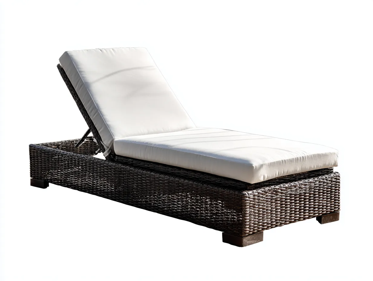 Tumbonas ratán 200x70x85 cm marrón diseño moderno ajustable con cojín blanco exterior-Dengoyard