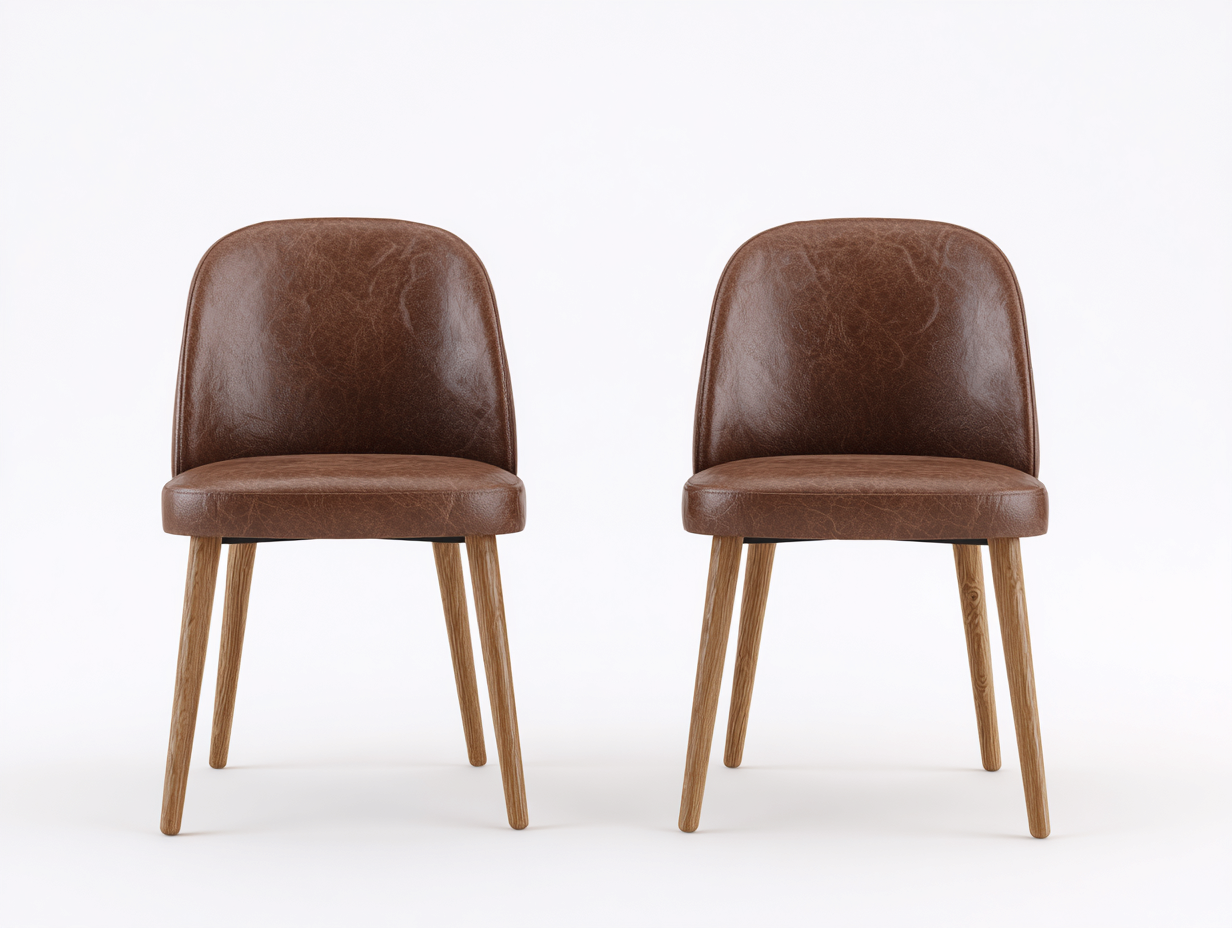 Sillas de comedor madera maciza cuero sintético 48x52x82 cm marrón moderno set 2 ergonómico-Dengoyard