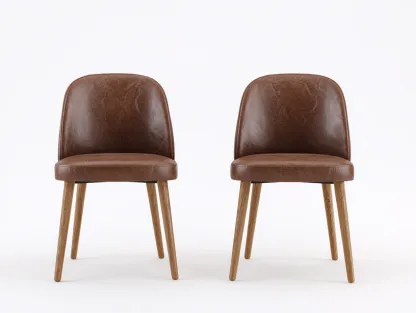 Sillas de comedor madera maciza cuero sintético 48x52x82 cm marrón moderno set 2 ergonómico-Dengoyard