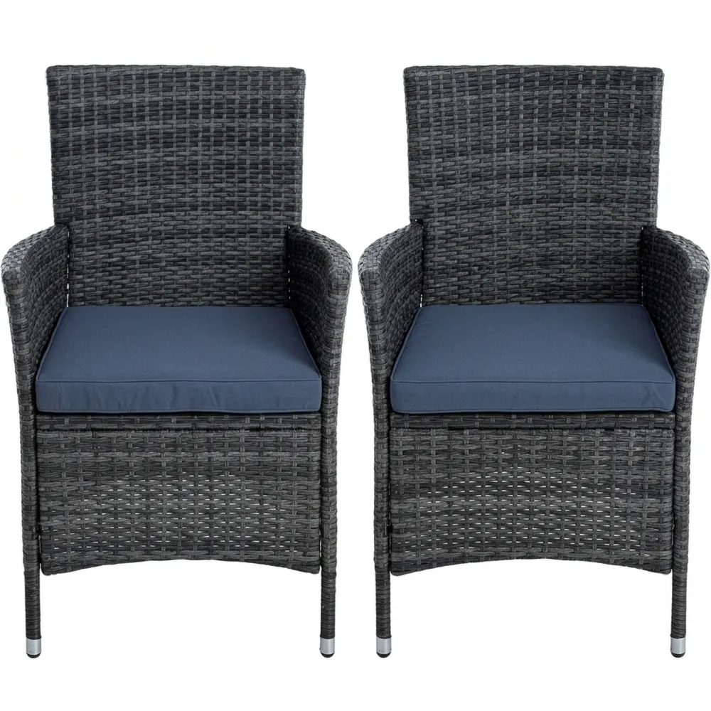 Outdoor Gartenstuhl Set aus Rattan, 2er Set für Balkon und Terrasse, Anthrazit-Grau