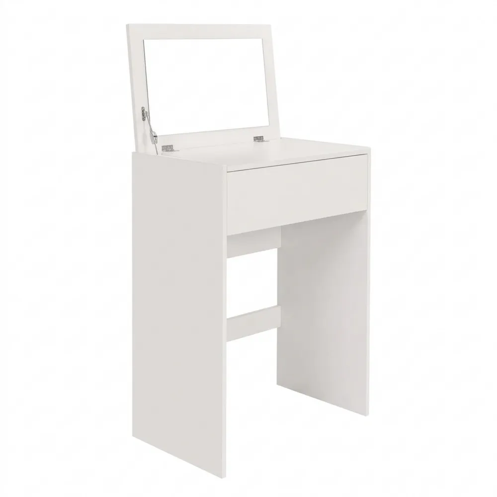 Moderner Schminktisch mit Hocker und Klappspiegel, 60 x 40 x 122 cm, Weiß