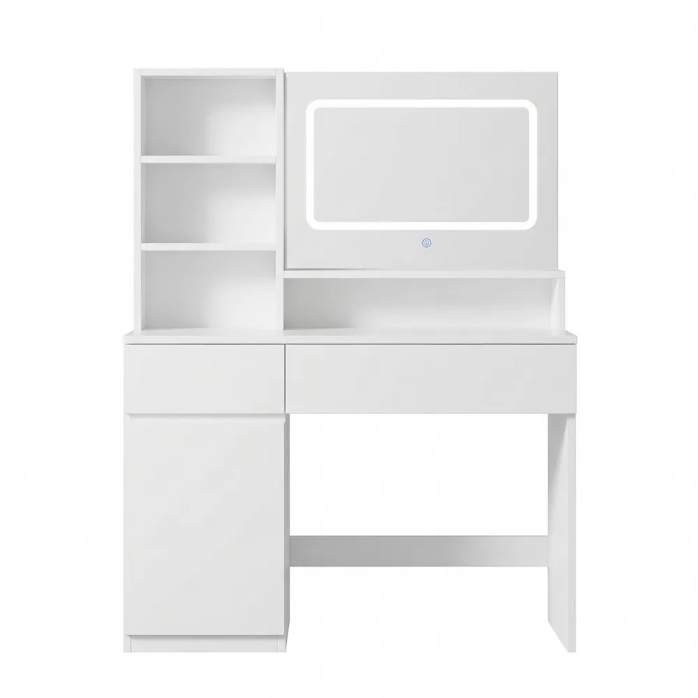 Kosmetiktisch mit verstellbarer LED-Helligkeit, Spiegel, Stauraum und Fächern, ideal für Schlafzimmer, Weiß
