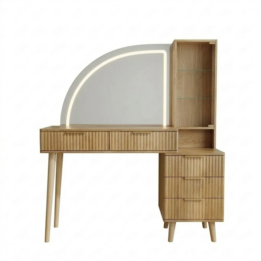 Großer Schminktisch mit LED-Spiegel und Ladestation